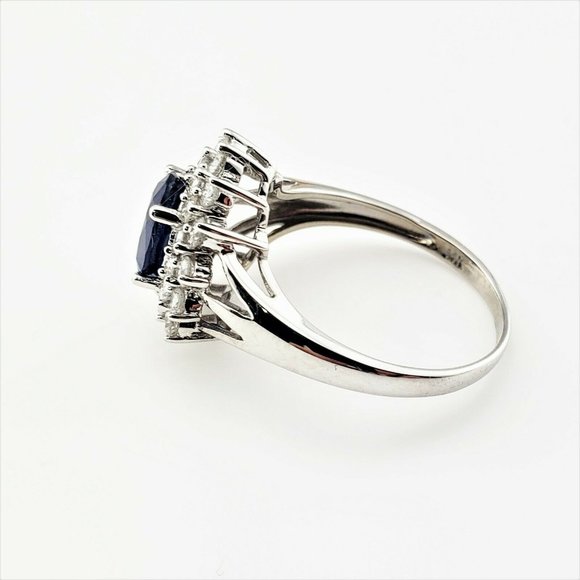 Vintage 14 Karat White Gold Sapphire and Diamond Ring Size 7.25 #8449 - Picture 4 of 9